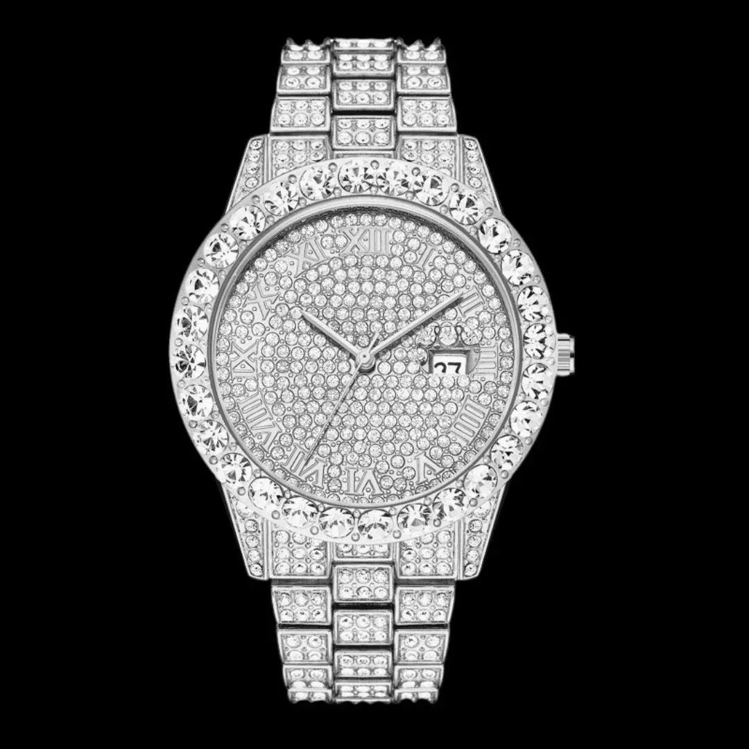 Roman Numerals Fully Stoned Dial Iced Out Watch – Luxury Hip Hop Timepiece - CaratixJewelry